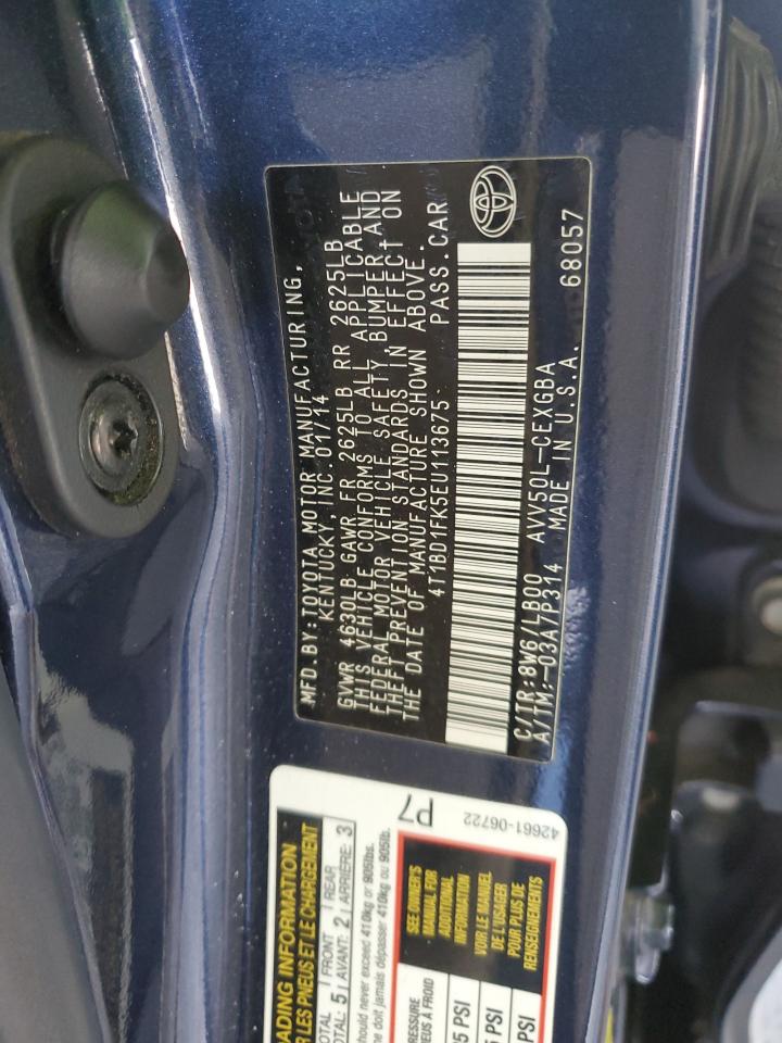 2014 Toyota Camry VIN 4T1BD1FK5EU113675 Copart auction photo, all over / undercarriage damage thumbnail 13