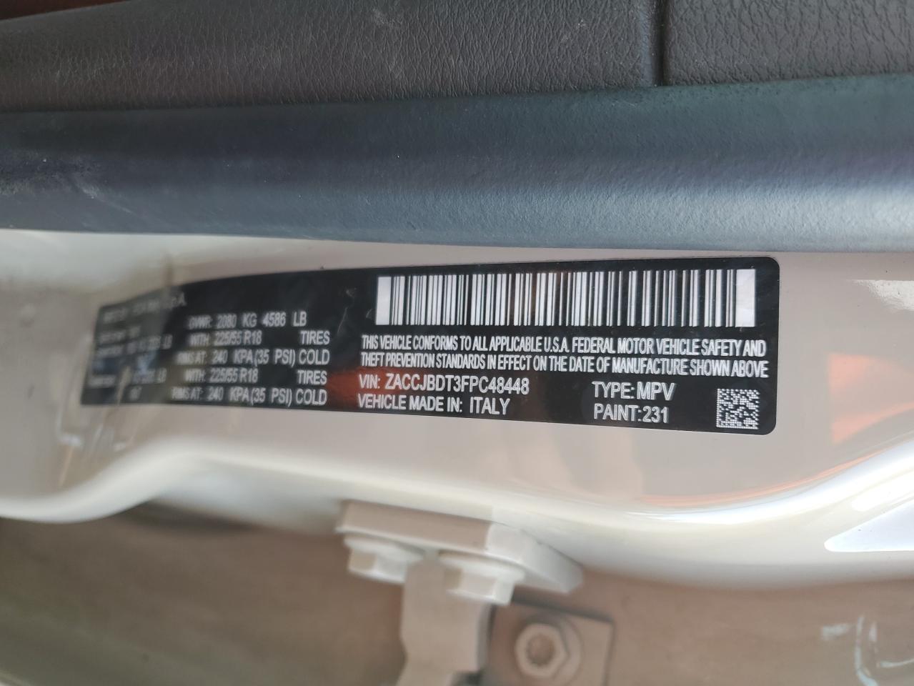 2015 Jeep Renegade VIN ZACCJBDT3FPC48448 Copart auction photo, rear end / front end damage thumbnail 13