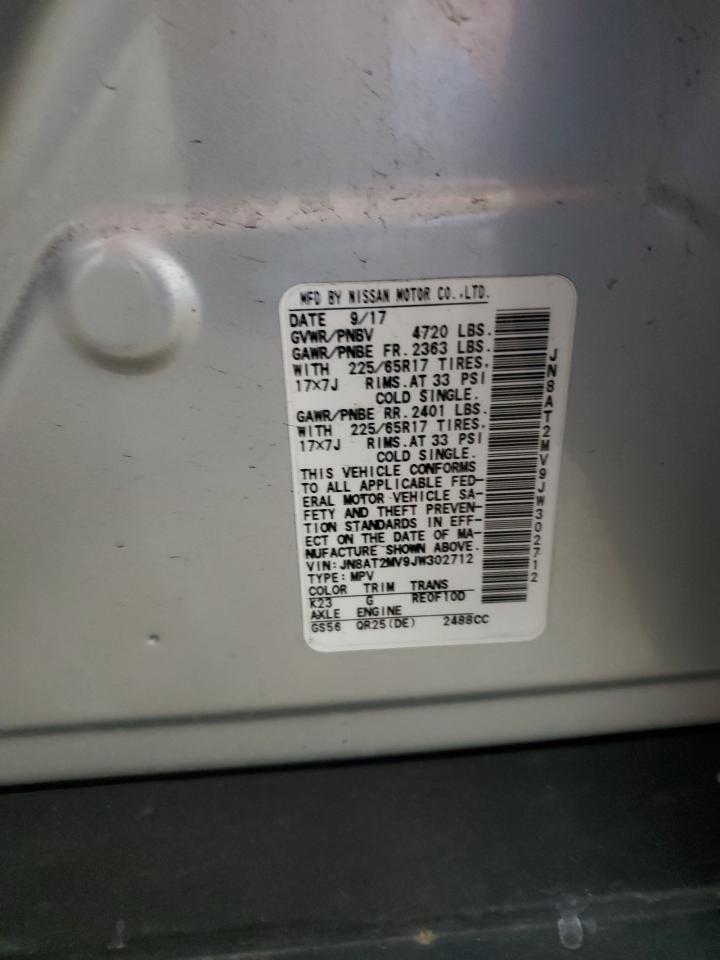 2018 Nissan Rogue VIN JN8AT2MV9JW302712 Copart auction photo, front end / side damage thumbnail 14