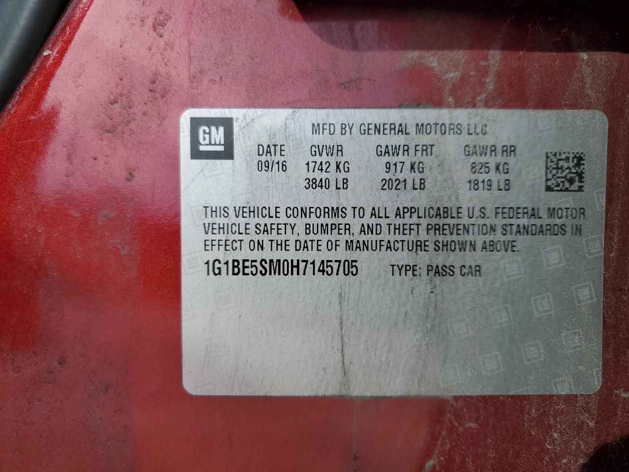 2017 Chevrolet Cruze VIN 1G1BE5SM0H7145705 Copart auction photo, front end damage thumbnail 14