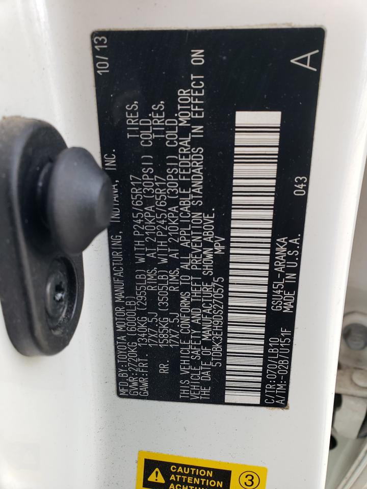 2013 Toyota Highlander VIN 5TDBK3EH9DS270575 Copart auction photo, all over damage thumbnail 16