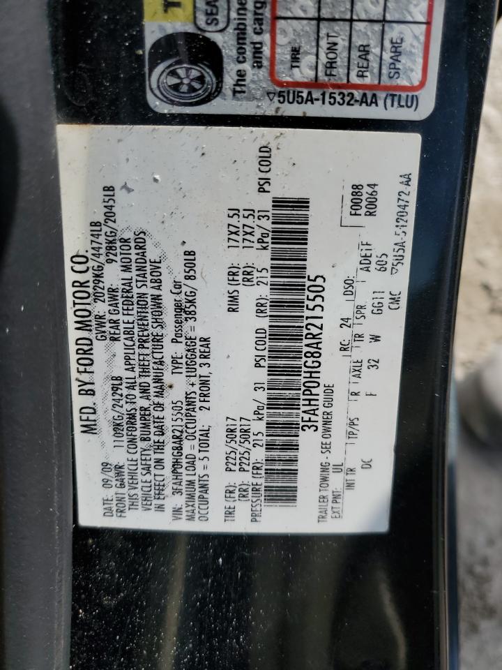 2010 Ford Fusion VIN 3FAHP0HG8AR215505 Copart auction photo, minor dent/scratches damage thumbnail 12