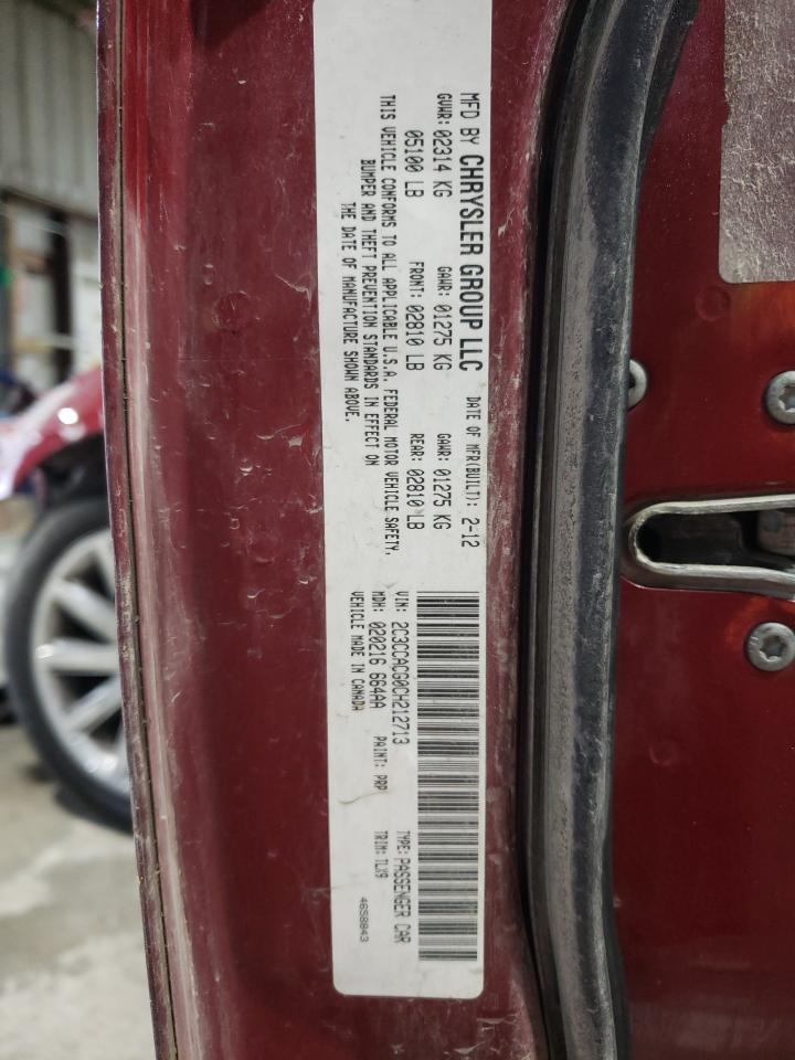 2012 Chrysler 300 VIN 2C3CCACG0CH212713 Copart auction photo, front end / minor dent/scratches damage thumbnail 13