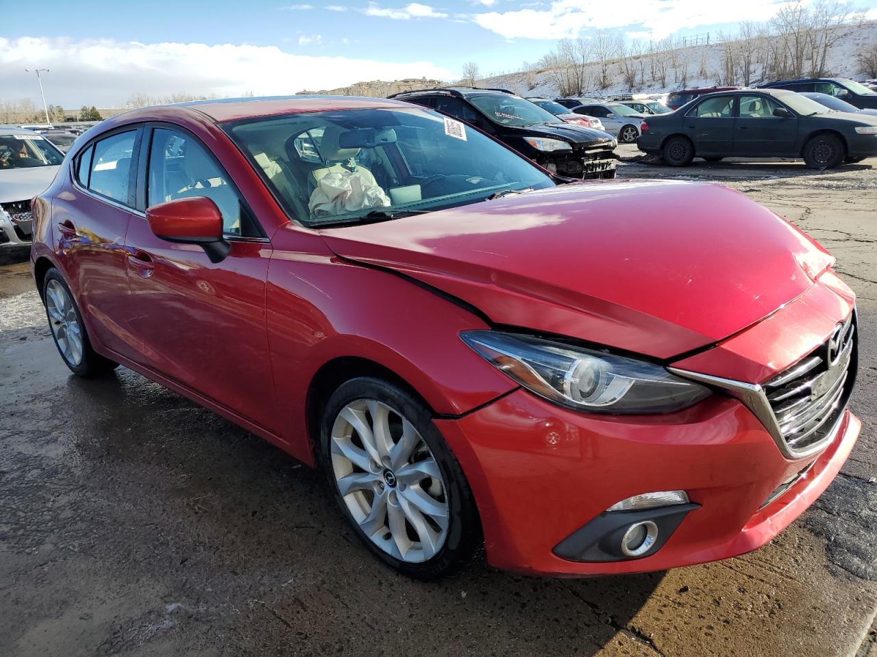 2014 Mazda 3 VIN JM1BM1M38E1101506 Copart auction photo, front end / hail damage thumbnail 4