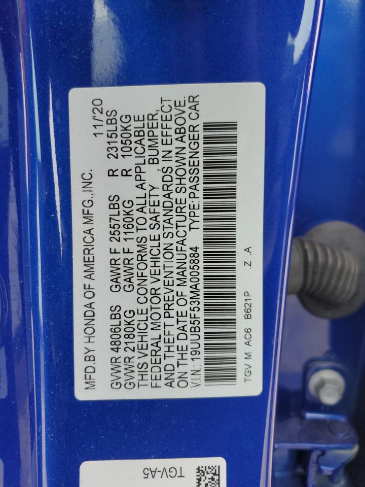 2021 Acura TLX VIN 19UUB5F53MA005884 Copart auction photo, minor dent/scratches damage thumbnail 12