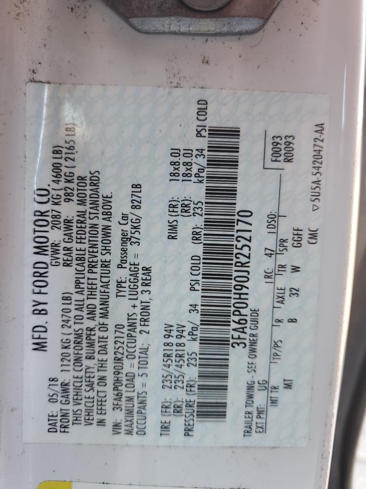 2018 Ford Fusion VIN 3FA6P0H90JR252170 Copart auction photo, all over damage thumbnail 15