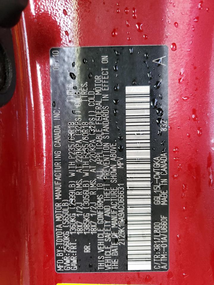 2010 Lexus RX VIN 2T2BK1BA9AC066631 Copart auction photo, front end damage thumbnail 13
