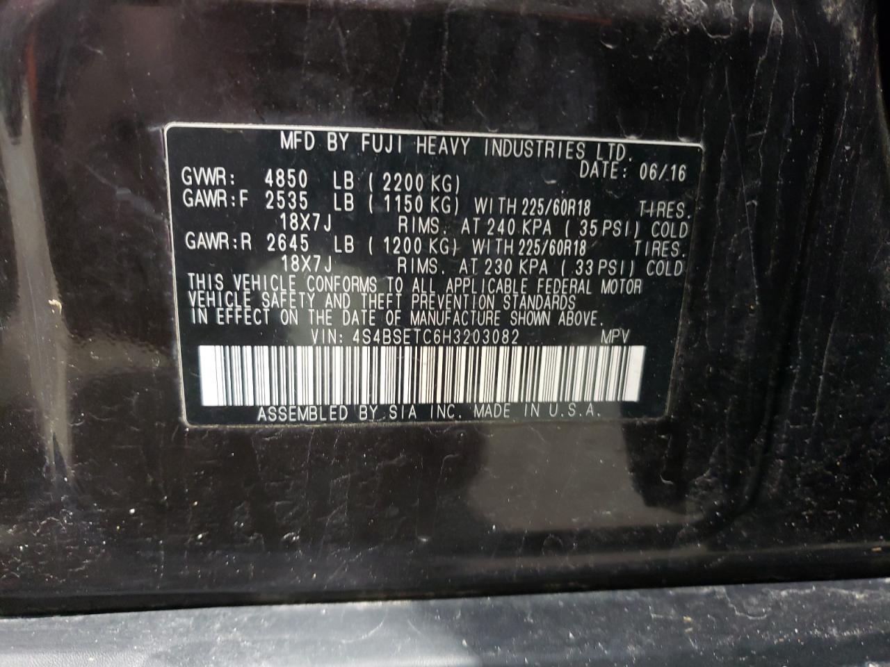2017 Subaru Outback VIN 4S4BSETC6H3203082 Copart auction photo, front end / minor dent/scratches damage thumbnail 13