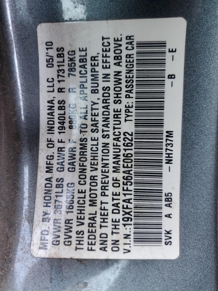 2010 Honda Civic VIN 19XFA1F56AE061622 Copart auction photo, front end / side damage thumbnail 13