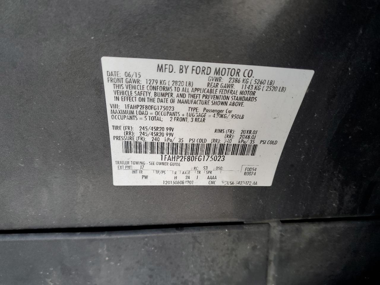 2015 Ford Taurus VIN 1FAHP2F80FG175023 Copart auction photo, front end / mechanical damage thumbnail 14