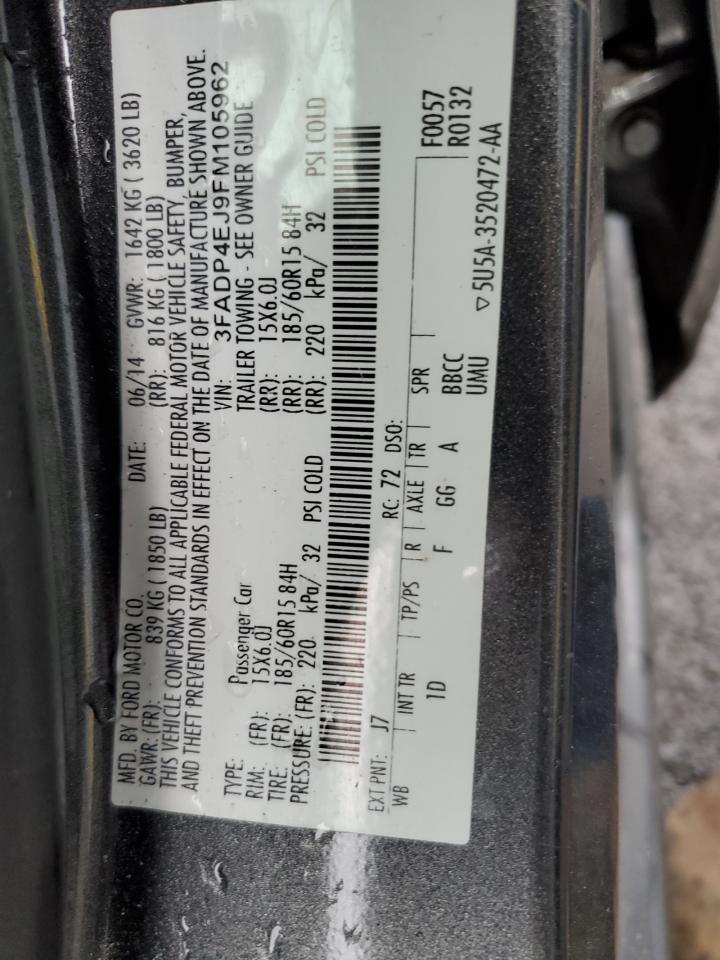 2015 Ford Fiesta VIN 3FADP4EJ9FM105962 Copart auction photo, side damage thumbnail 14