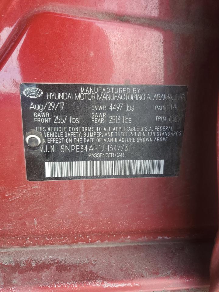 2018 Hyundai Sonata VIN 5NPE34AF1JH647731 Copart auction photo, front end damage thumbnail 14