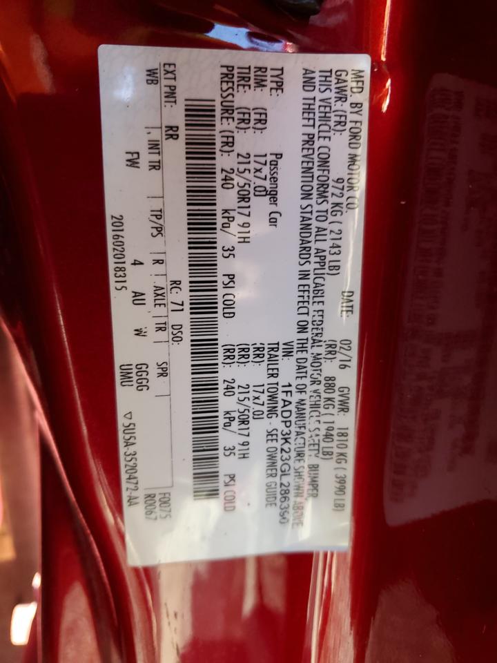 2016 Ford Focus VIN 1FADP3K23GL286390 Copart auction photo, rear end damage thumbnail 12