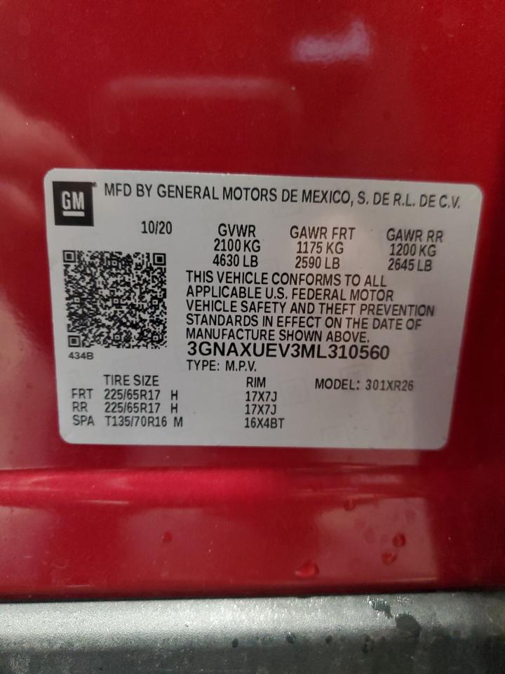 2021 Chevrolet Equinox VIN 3GNAXUEV3ML310560 Copart auction photo, front end damage thumbnail 13