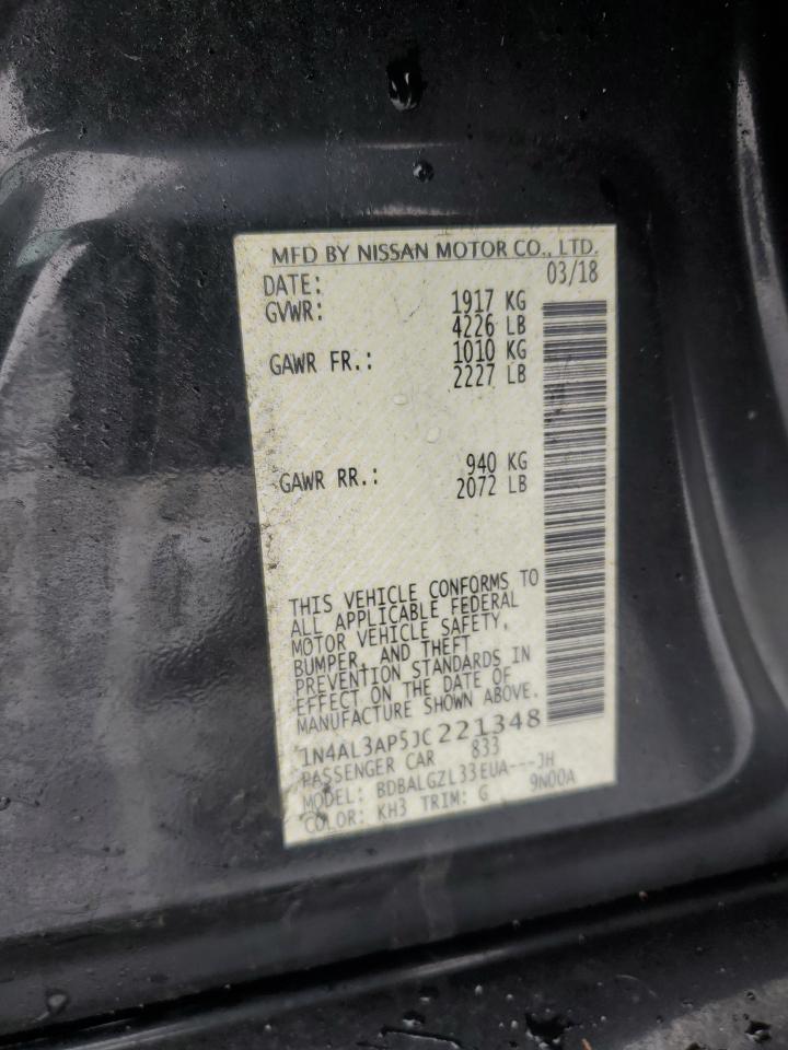 2018 Nissan Altima VIN 1N4AL3AP5JC221348 Copart auction photo, front end damage thumbnail 12