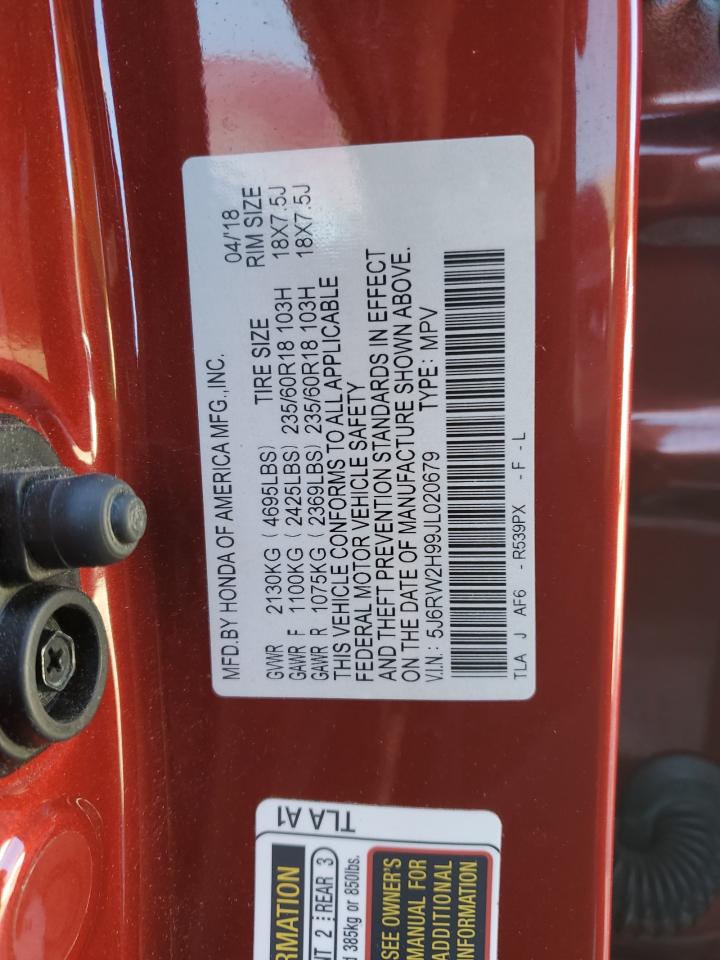 2018 Honda CR-V VIN 5J6RW2H99JL020679 Copart auction photo, front end / rear end damage thumbnail 15