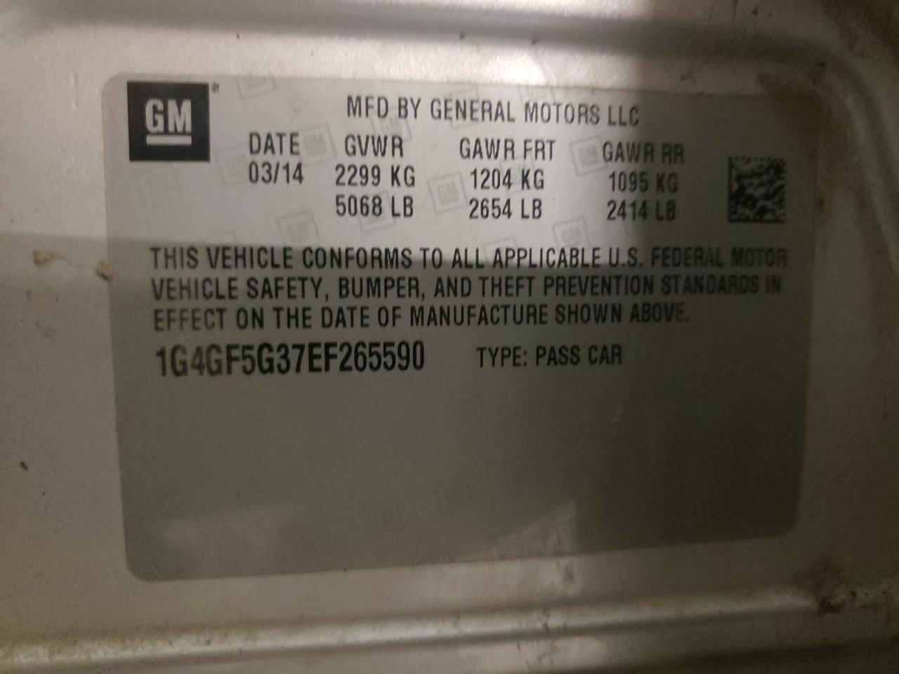 2014 Buick LaCrosse VIN 1G4GF5G37EF265590 Copart auction photo, front end damage thumbnail 12