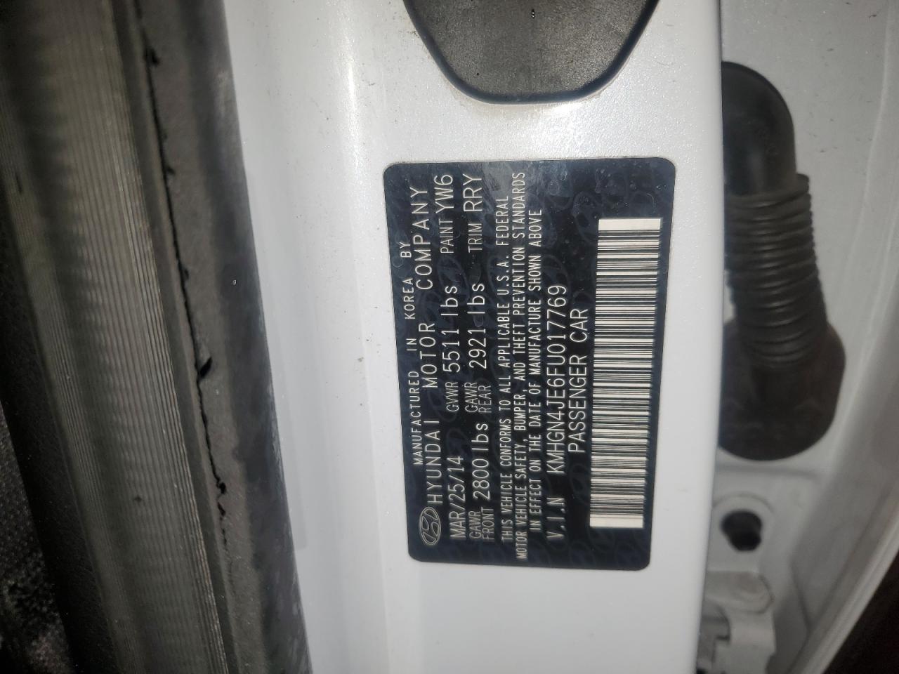 2015 Hyundai Genesis VIN KMHGN4JE6FU017769 Copart auction photo, front end / rear end damage thumbnail 14