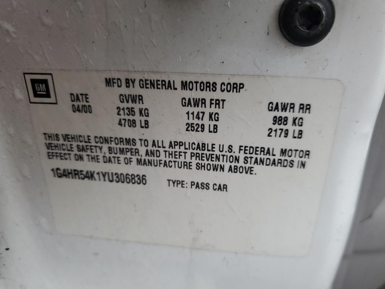 2000 Buick LeSabre VIN 1G4HR54K1YU306836 Copart auction photo, burn damage thumbnail 12