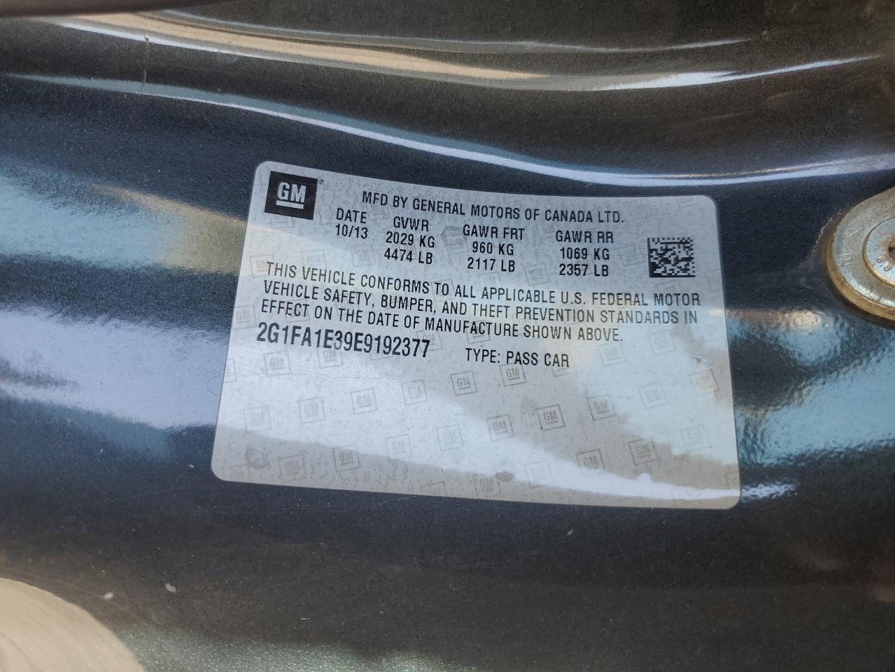 2014 Chevrolet Camaro VIN 2G1FA1E39E9192377 Copart auction photo, front end / side damage thumbnail 15