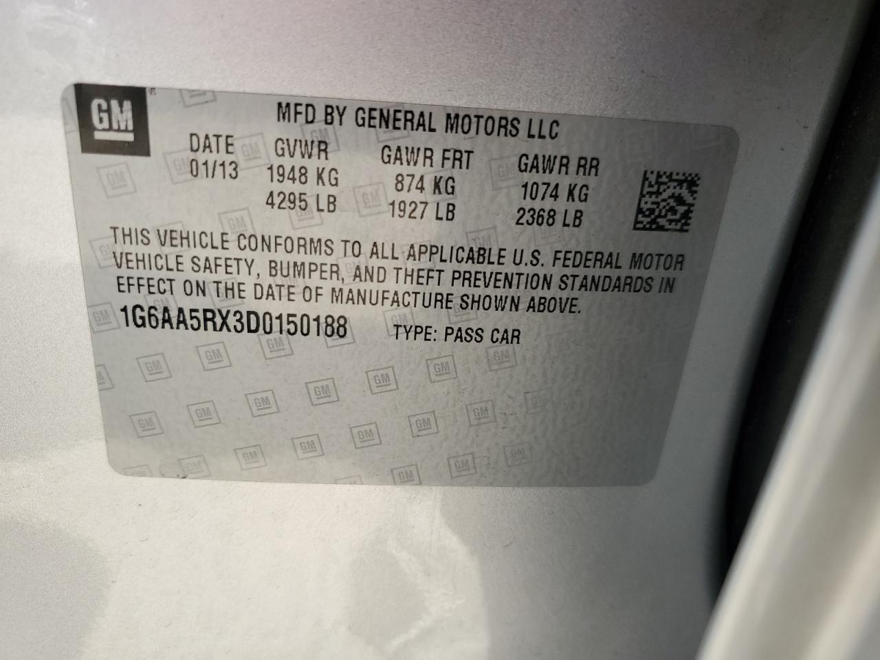 2013 Cadillac ATS VIN 1G6AA5RX3D0150188 Copart auction photo, minor dent/scratches damage thumbnail 12