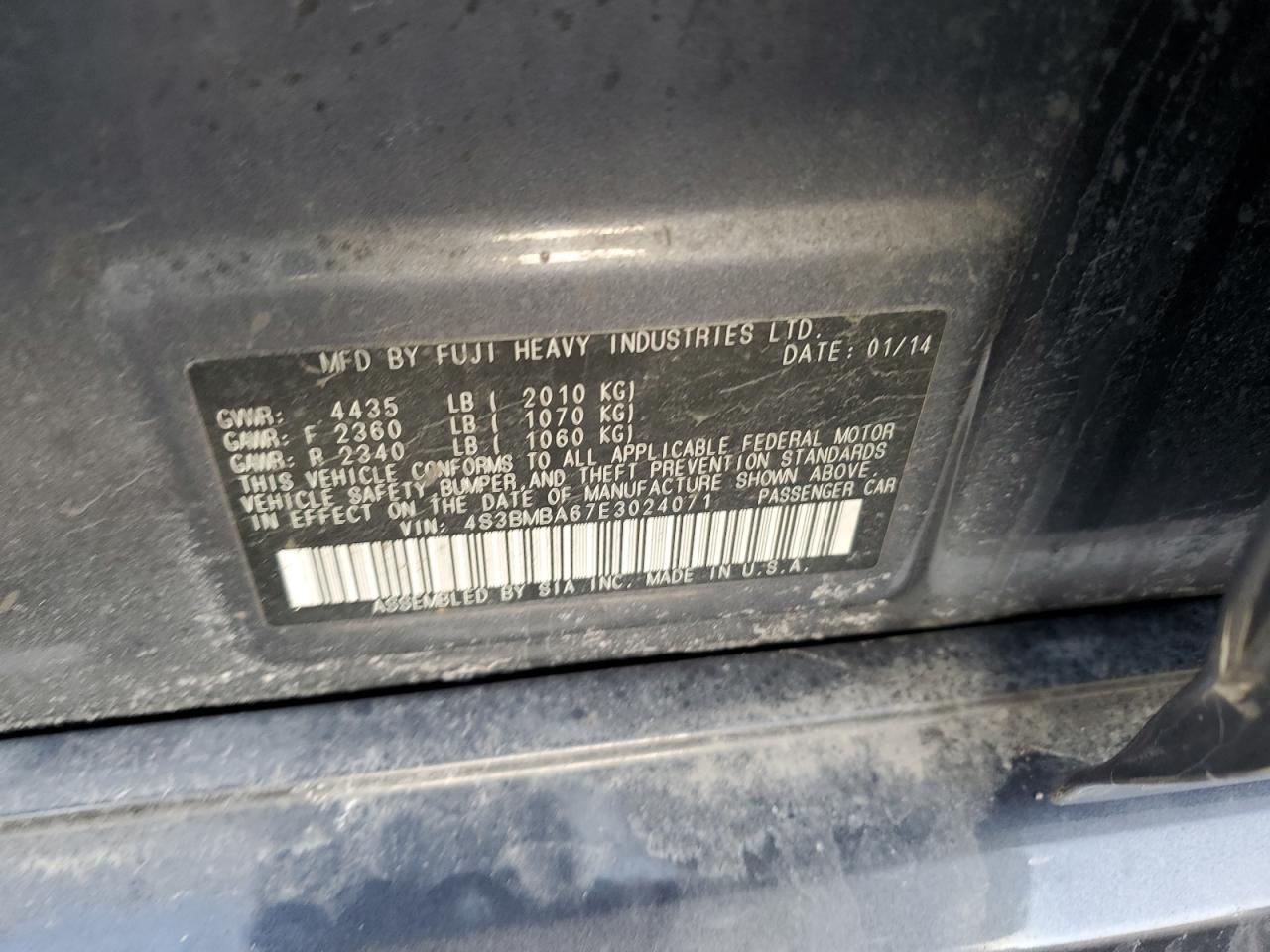 2014 Subaru Legacy VIN 4S3BMBA67E3024071 Copart auction photo, front end damage thumbnail 13
