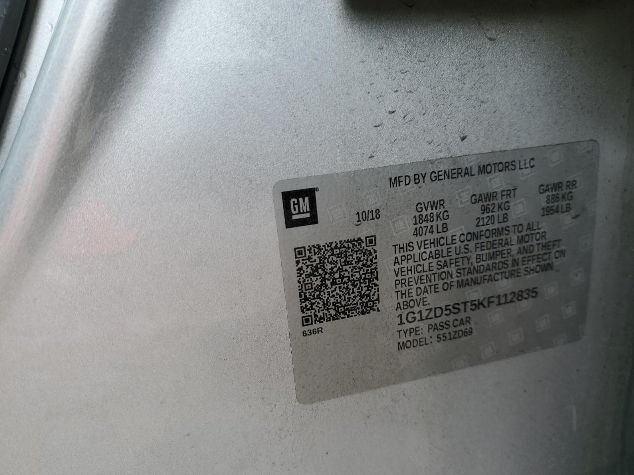 2019 Chevrolet Malibu VIN 1G1ZD5ST5KF112835 Copart auction photo, rear end / front end damage thumbnail 12