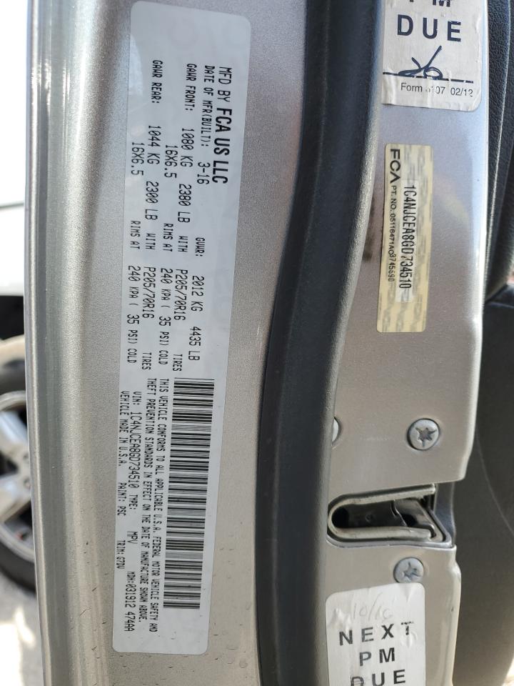 2016 Jeep Compass VIN 1C4NJCEA8GD734510 Copart auction photo, front end / rear end damage thumbnail 14