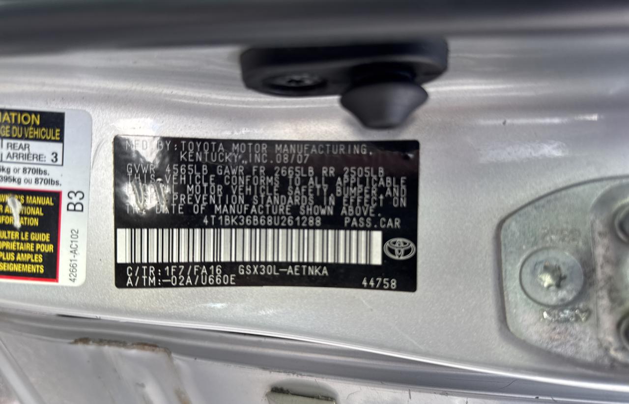 2008 Toyota Avalon VIN 4T1BK36B68U261288 Copart auction photo, mechanical / minor dent/scratches damage thumbnail 10