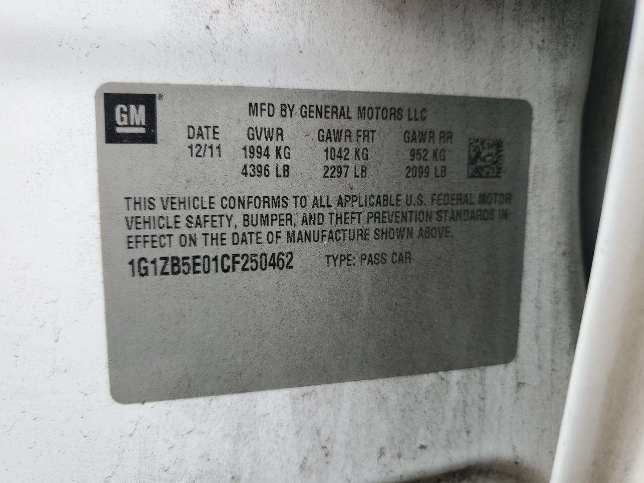 2012 Chevrolet Malibu VIN 1G1ZB5E01CF250462 Copart auction photo, front end / undercarriage damage thumbnail 13