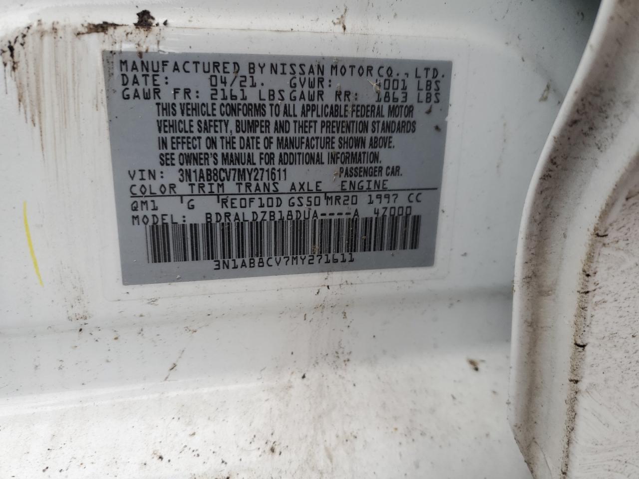 2021 Nissan Sentra VIN 3N1AB8CV7MY271611 Copart auction photo, front end damage thumbnail 12