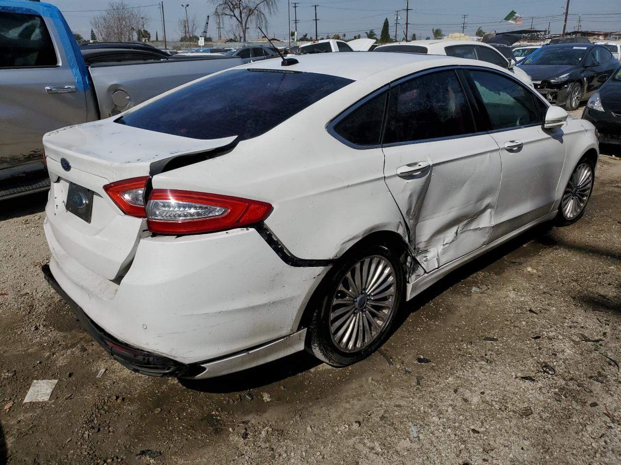 2014 Ford Fusion VIN 3FA6P0K9XER258850 Copart auction photo, rear end / side damage thumbnail 3