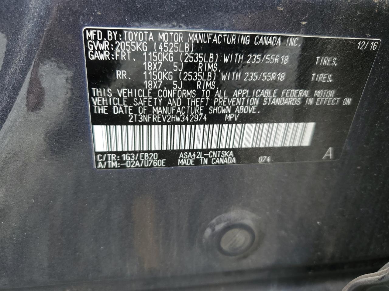 2017 Toyota RAV 4 VIN 2T3NFREV2HW342974 Copart auction photo, front end damage thumbnail 13
