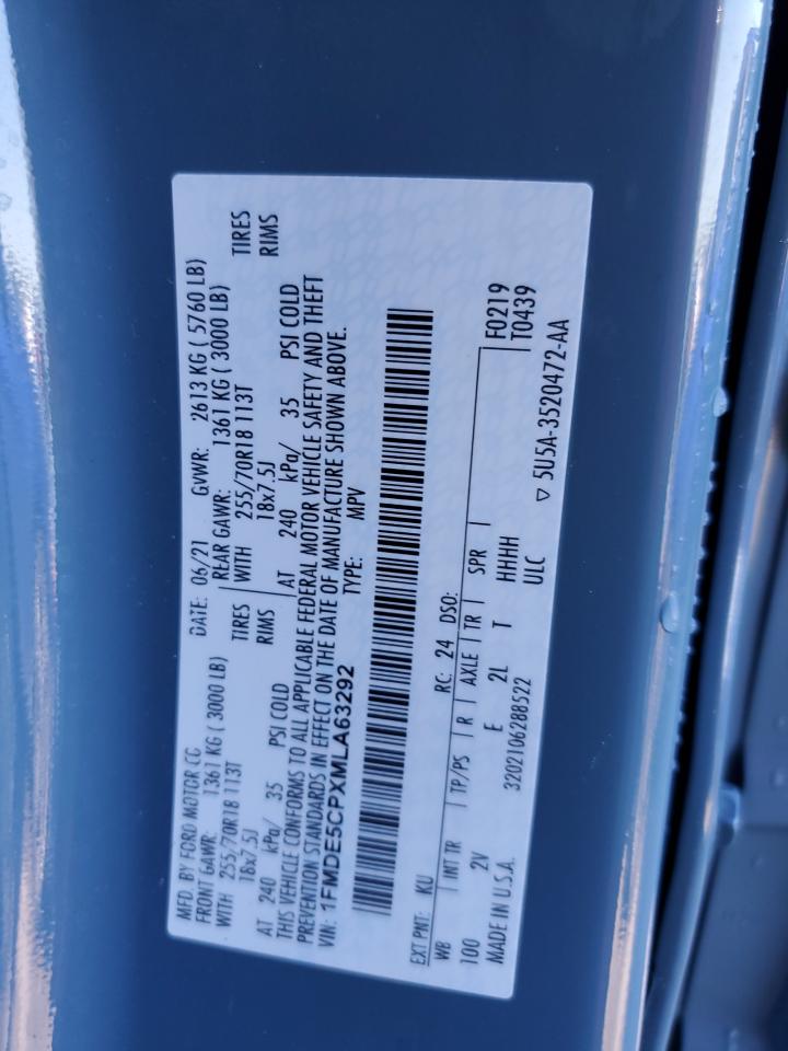 2021 Ford Bronco VIN 1FMDE5CPXMLA63292 Copart auction photo, front end damage thumbnail 13