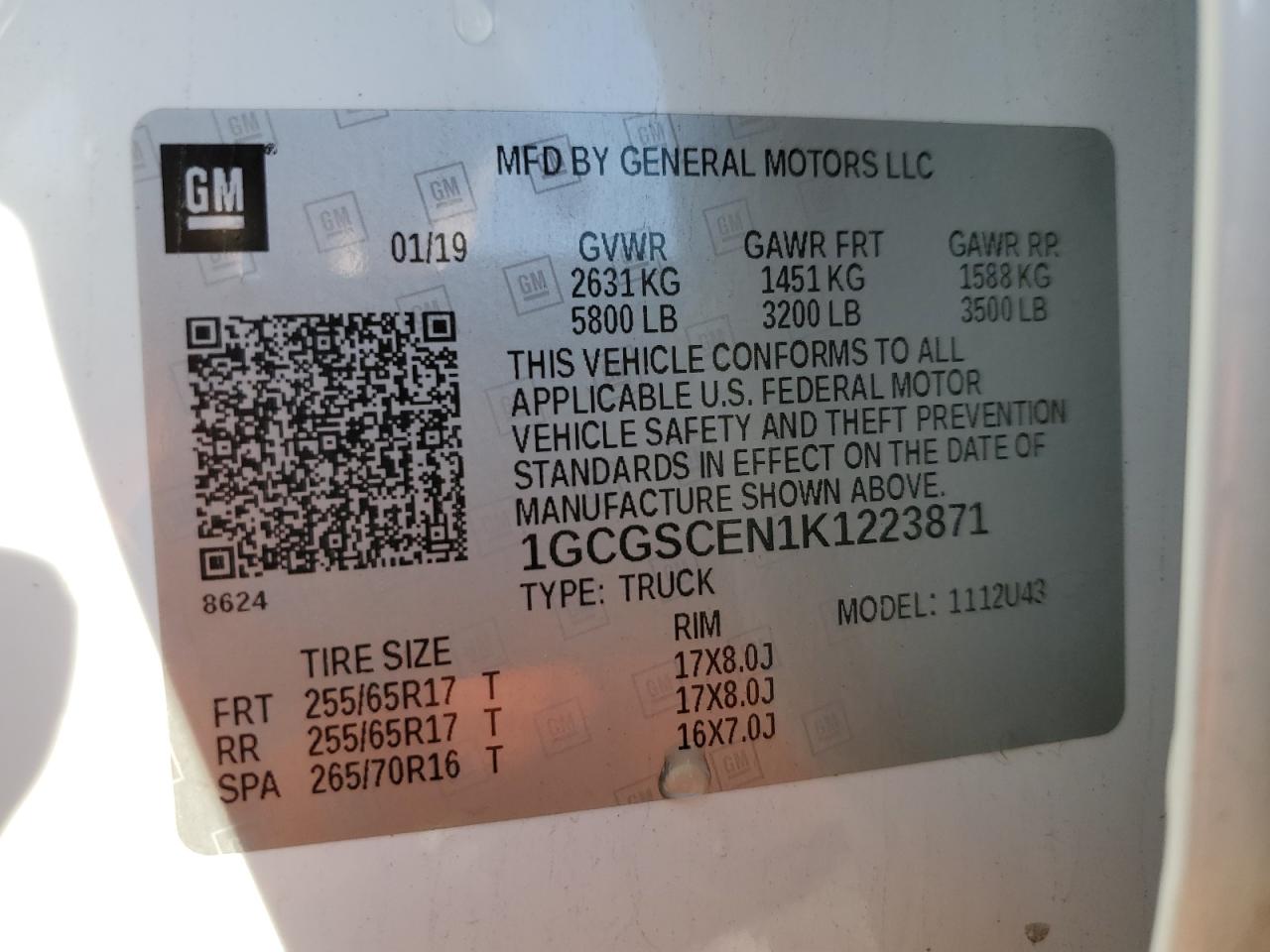 2019 Chevrolet Colorado VIN 1GCGSCEN1K1223871 Copart auction photo, rear end damage thumbnail 13