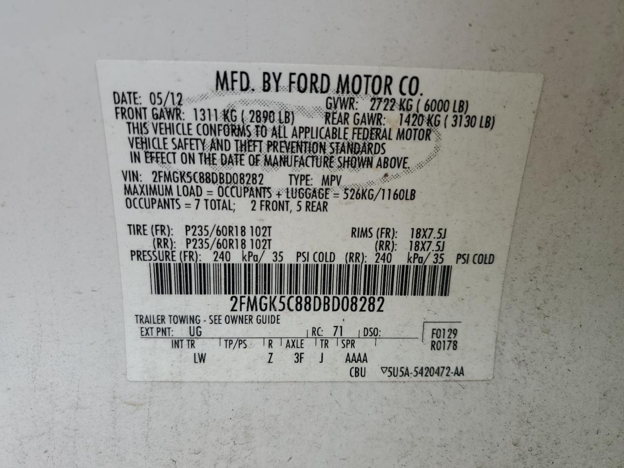 2013 Ford Flex VIN 2FMGK5C88DBD08282 Copart auction photo, front end damage thumbnail 15