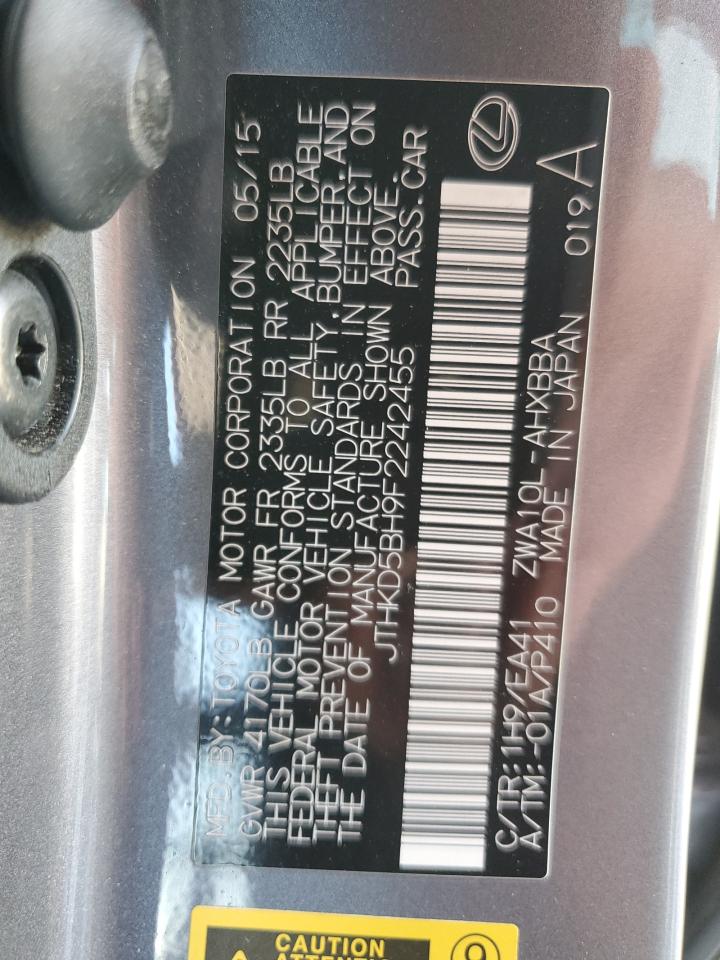 2015 Lexus CT VIN JTHKD5BH9F2242455 Copart auction photo, undercarriage / front end damage thumbnail 14