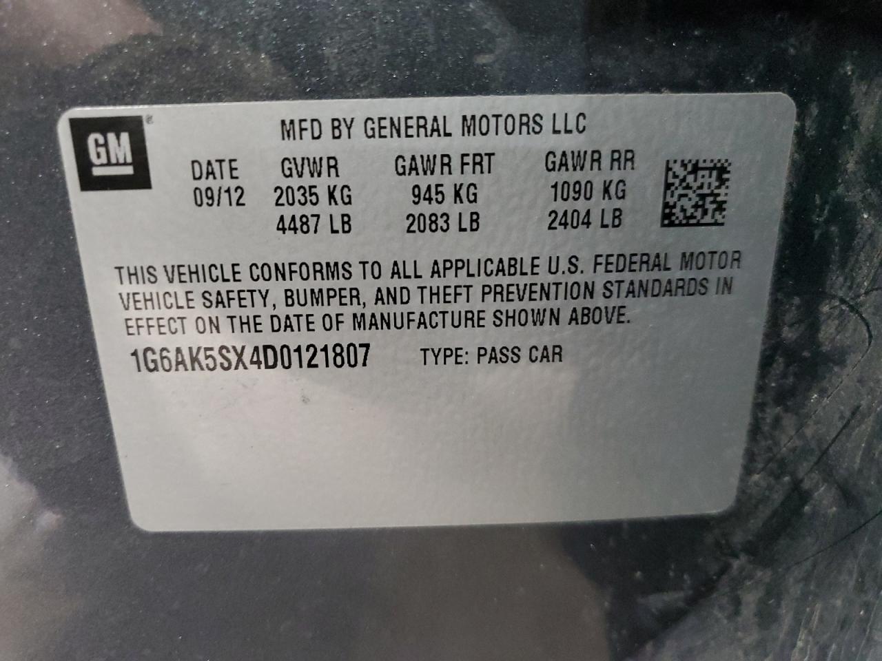 2013 Cadillac ATS VIN 1G6AK5SX4D0121807 Copart auction photo, minor dent/scratches damage thumbnail 12