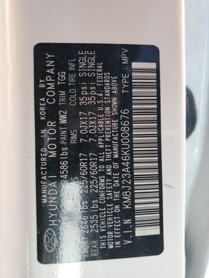 2019 Hyundai Tucson VIN KM8J23A46KU008676 Copart auction photo, side damage thumbnail 12