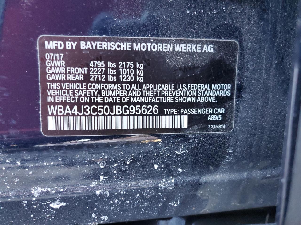 2018 BMW 4er VIN WBA4J3C50JBG95626 Copart auction photo, front end damage thumbnail 12