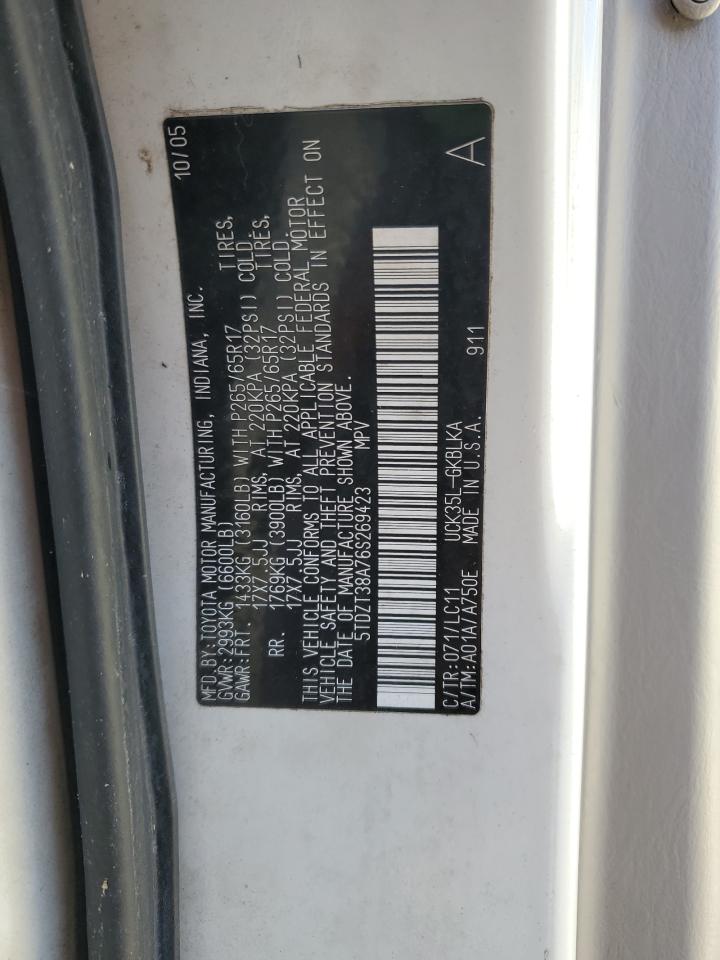 2006 Toyota Sequoia VIN 5TDZT38A76S269423 Copart auction photo, all over damage thumbnail 13