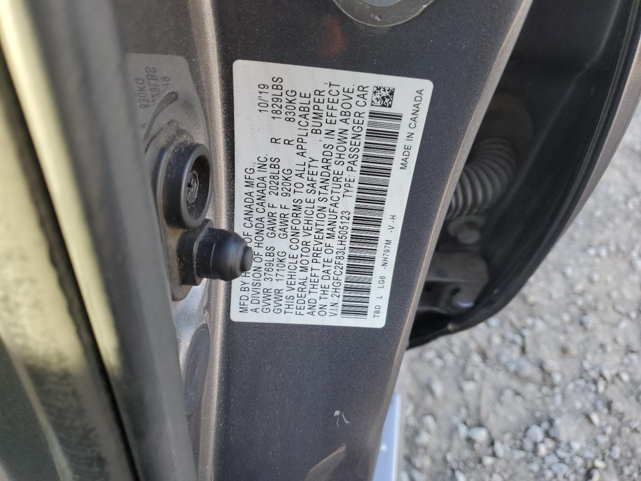 2020 Honda Civic VIN 2HGFC2F83LH505123 Copart auction photo, side damage thumbnail 12