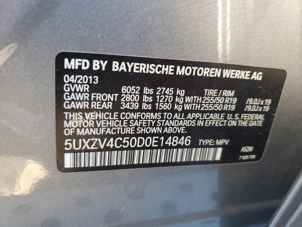 2013 BMW X5 VIN 5UXZV4C50D0E14846 Copart auction photo, front end damage thumbnail 15