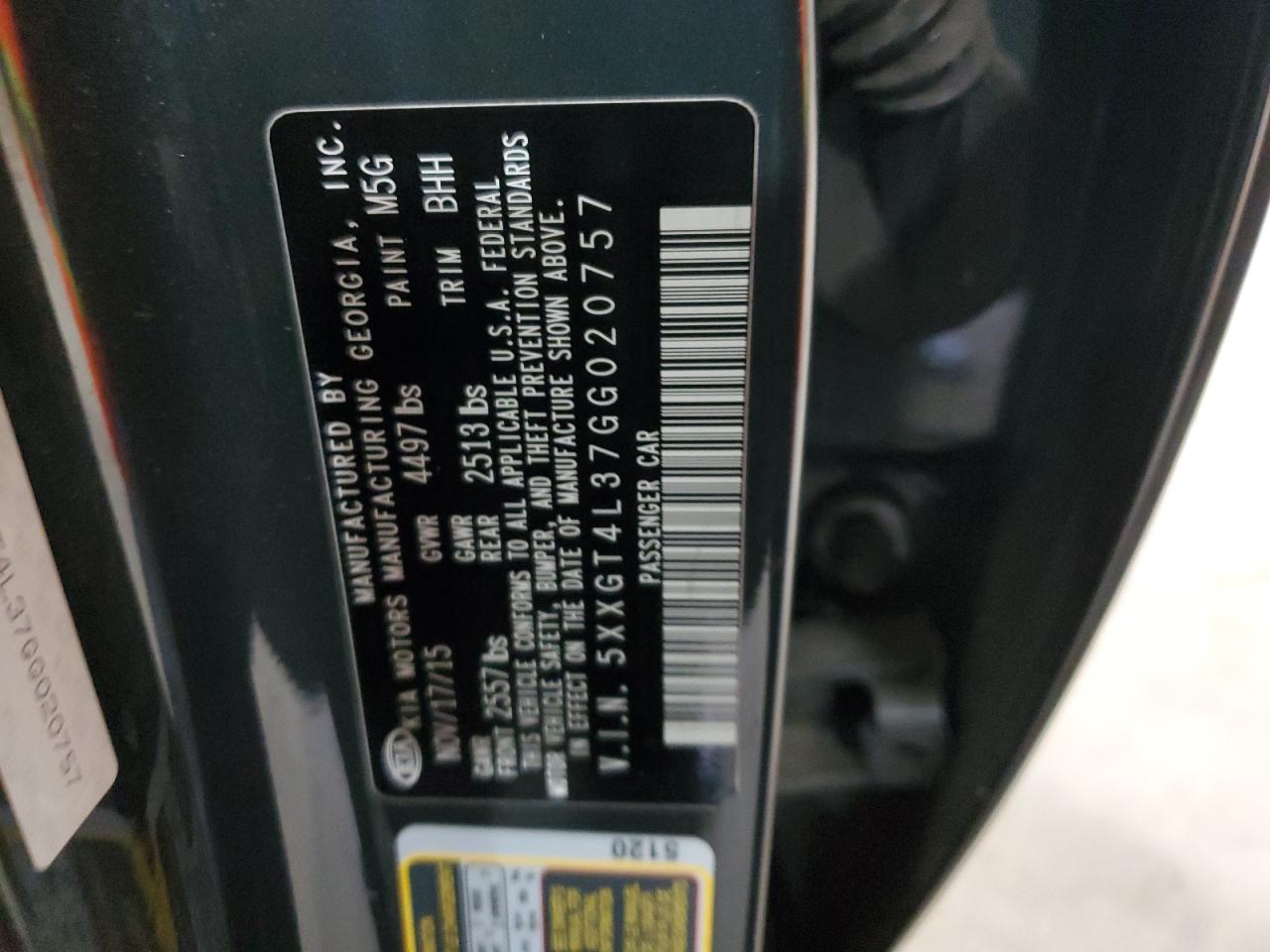 2016 KIA Optima VIN 5XXGT4L37GG020757 Copart auction photo, frame damage / front end damage thumbnail 12