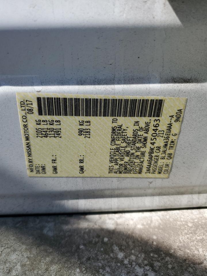 2017 Nissan Maxima VIN 1N4AA6AP8HC450463 Copart auction photo, vandalism damage thumbnail 12