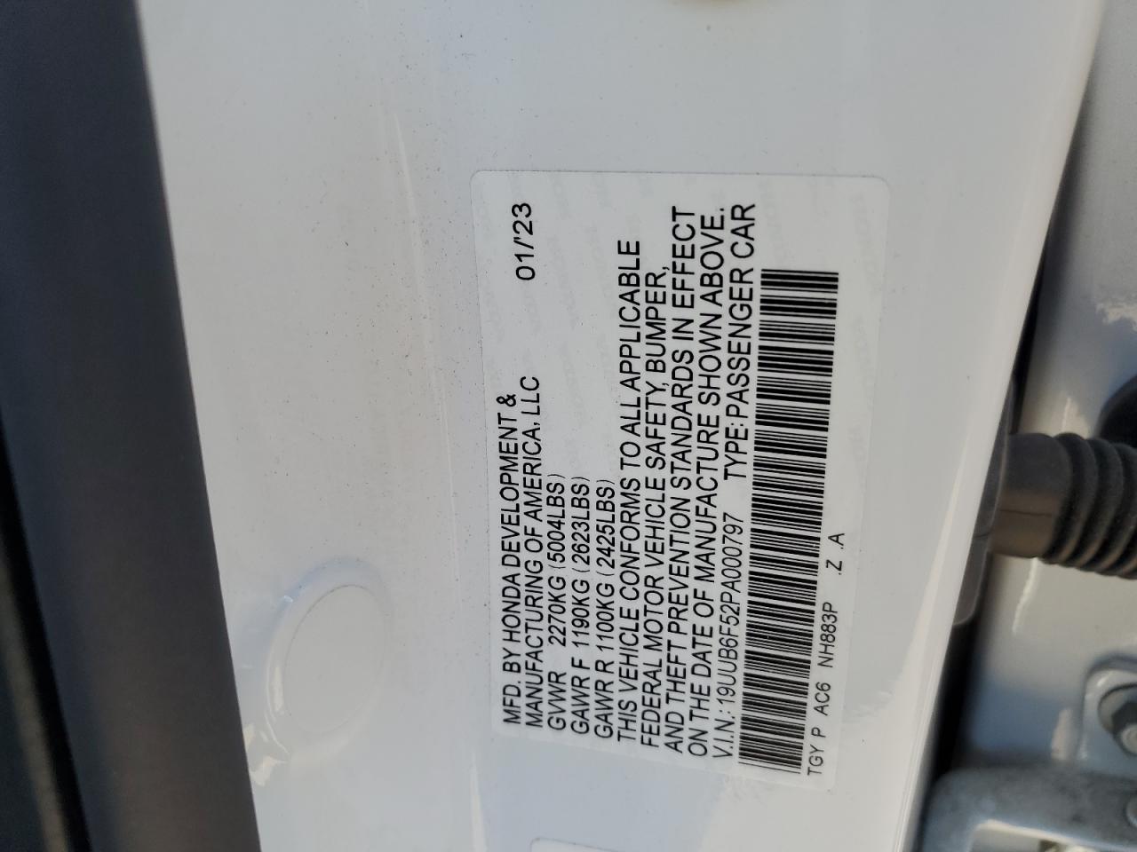 2023 Acura TLX VIN 19UUB6F52PA000797 Copart auction photo, rear end / side damage thumbnail 13