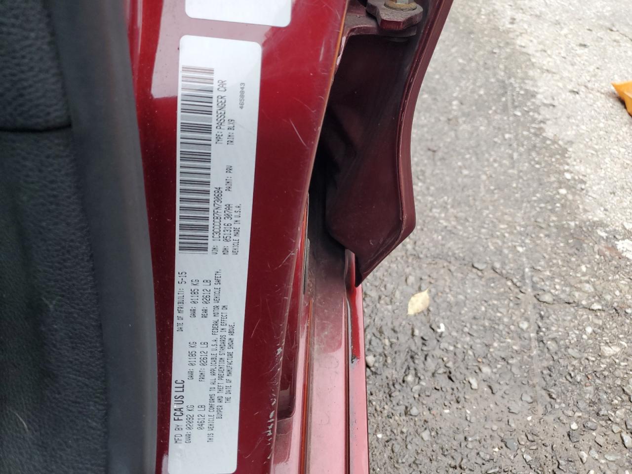 2015 Chrysler 200 VIN 1C3CCCCB7FN730684 Copart auction photo, rear end damage thumbnail 12