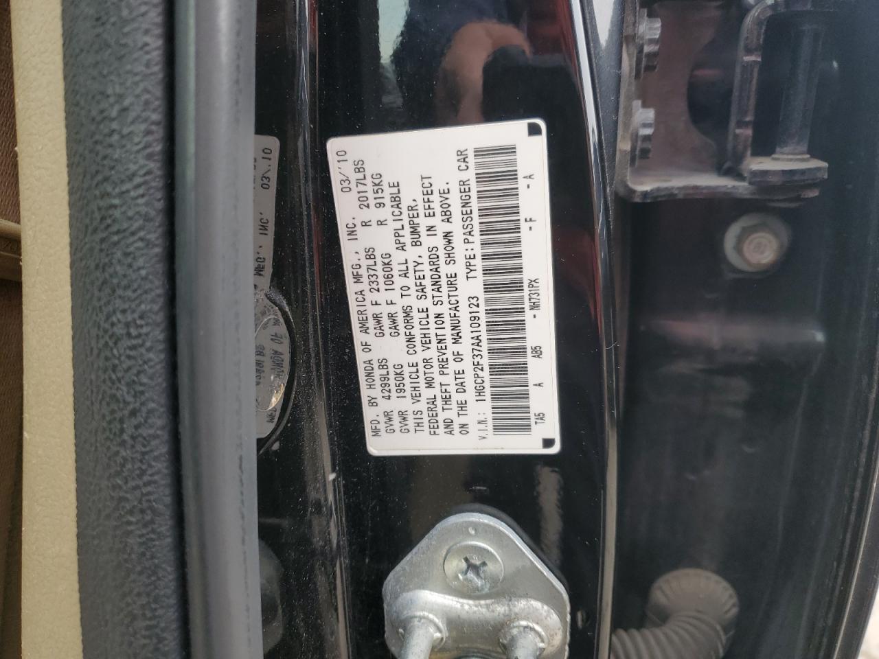 2010 Honda Accord VIN 1HGCP2F37AA109123 Copart auction photo, front end / all over damage thumbnail 12