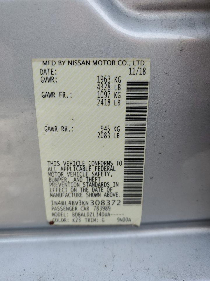 2019 Nissan Altima VIN 1N4BL4BV3KN308372 Copart auction photo, rear end damage thumbnail 13