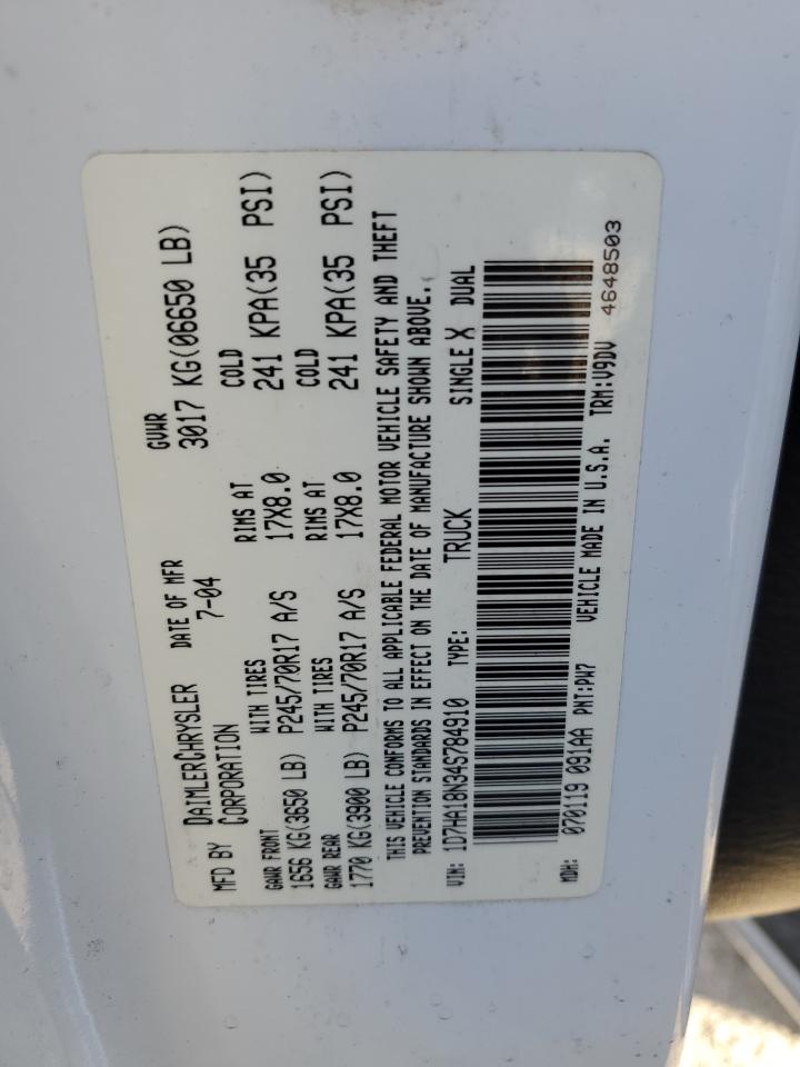2004 Dodge RAM VIN 1D7HA18N34S784910 Copart auction photo, front end damage thumbnail 12